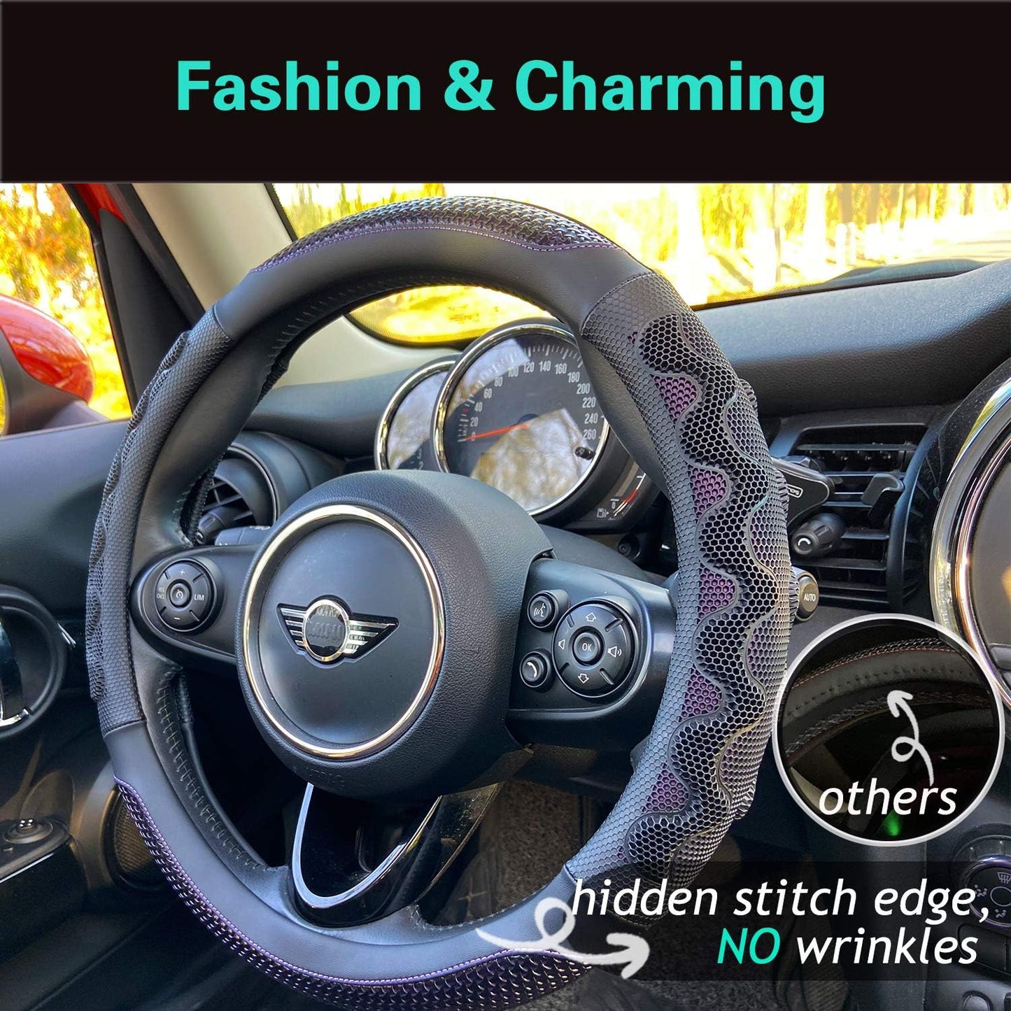 PINCTROT Steering Wheel Cover Great Grip with 3D Honeycomb Anti-Slip Design, Universal 14.5-15 Inch (Purple)