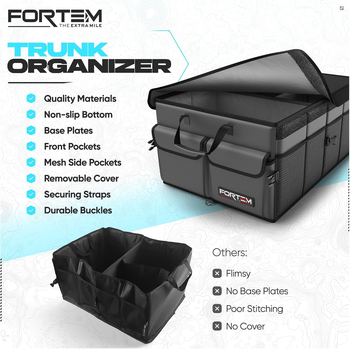 FORTEM Trunk Organizer - Foldable Car Organizer & Storage for SUVs & Trucks