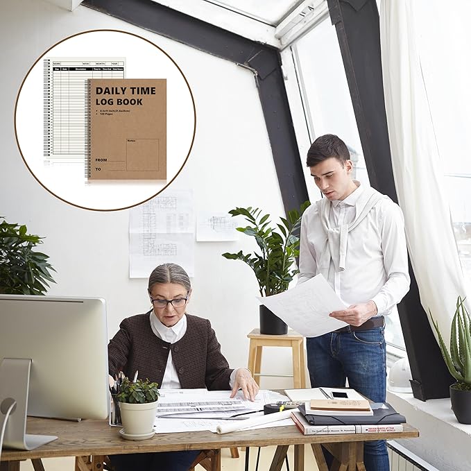 3 Pcs Daily Time Sheet Log Book Spiral 120 Pages 8.5x11 Inch Binder Work Hours