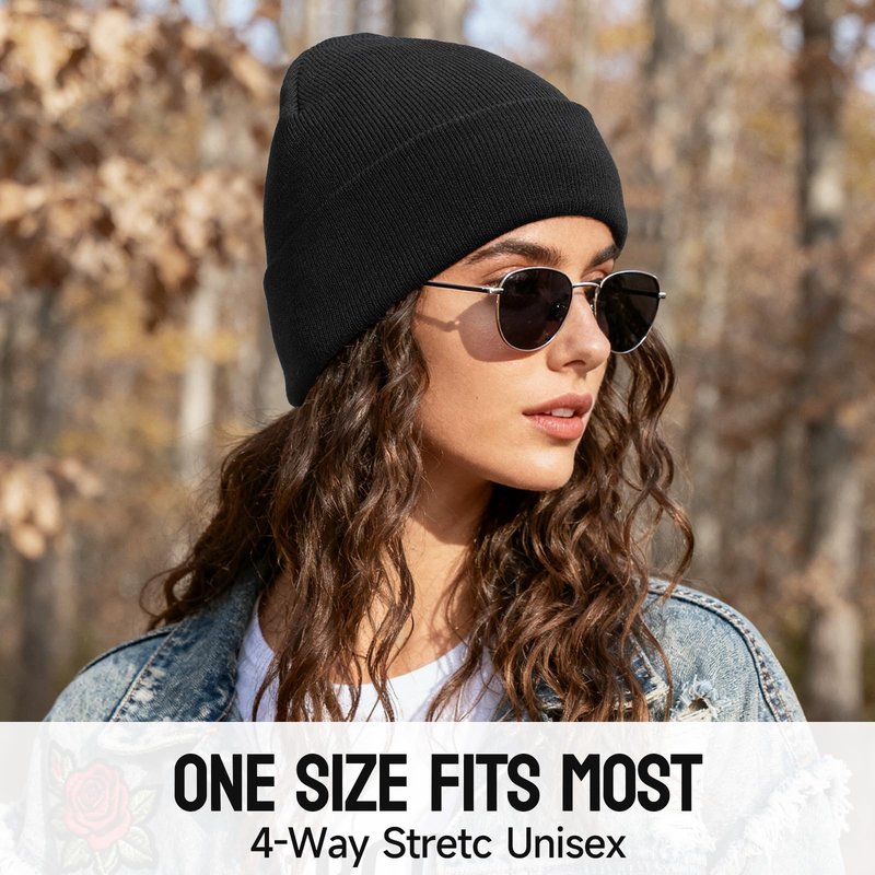 OZERO Winter Beanie for Men Women: 2-Pack Daily Knit Cuffed Hat, Skull Thermal Caps, Warm Soft for Cold Weather Black Gray