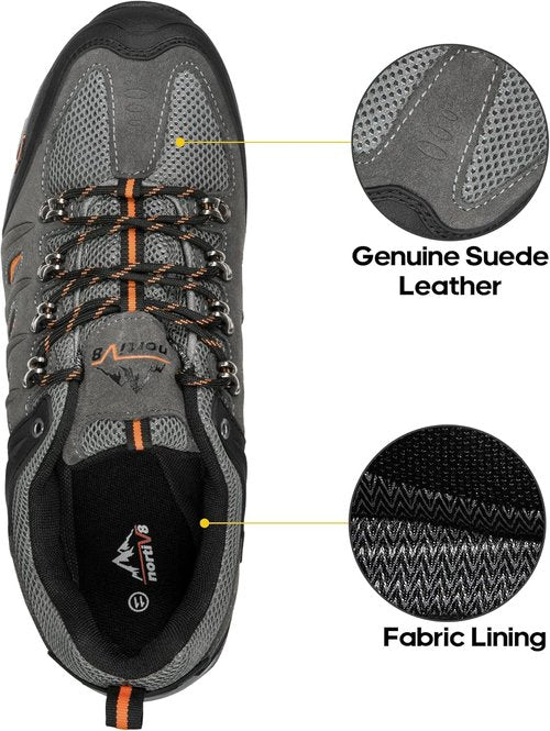NORTIV 8 Men's Waterproof Hiking Shoes - Durable Leather Low-Top for Outdoor Trekking & Camping