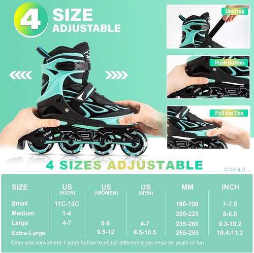 2PM SPORTS Adjustable Flashing Inline Skates - Light-Up Wheels for Kids & Adults | Fun & Colorful Design