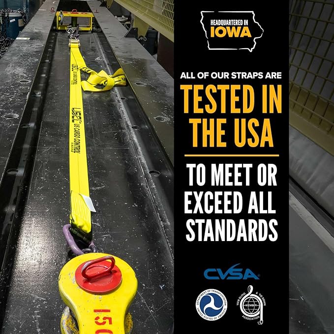 US Cargo Control Flat Hook Ratchet Straps (10-Pack), 2 Inch x 27 Foot, Yellow Heavy Duty Ratchet Straps with Black Flat Hooks, 3,333 lbs. Working Load Limit, Tie Down Straps for Flatbed Trailer