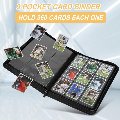 GERMUN Trading Card Binder - 9 Pocket Premium Card Holder for 360 Cards | Double-Sided Album in Carbon Black