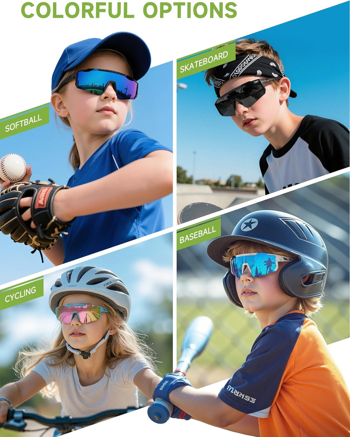 Skiennix Kids Polarized Baseball Sunglasses - UV Protection Sports Eyewear for Ages 3-12