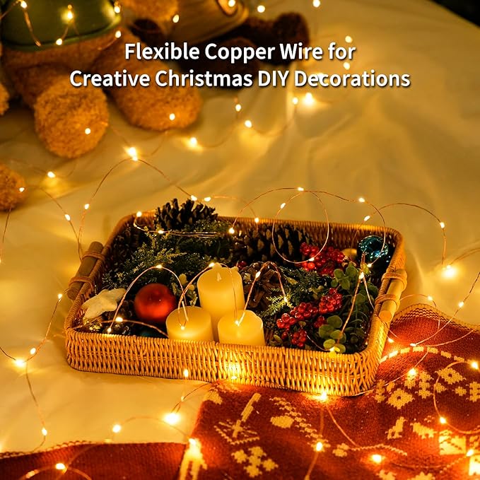JMEXSUSS 4 Pack 50 LED Fairy Lights Battery Operated, 16ft Warm White Twinkle Lights Indoor Outdoor, Battery Powered Fairy String Lights for Bedroom Classroom Dorm Wedding Party DIY Decoration