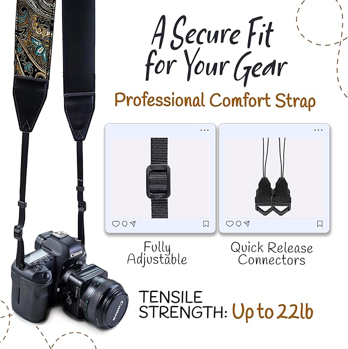 Art Tribute Camera Strap, Vintage Embroidered Neck Shoulder & Crossbody Camera