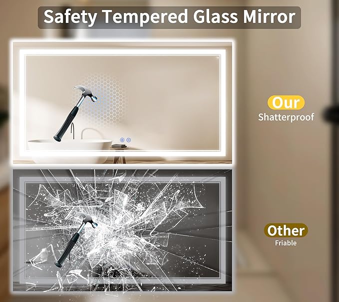 32"x72" LED Bathroom Mirror with Lights, Anti-Fog, Backlit + Front Lit, Dimmable, Led Vanity Mirror for Wall, Lighted Bathroom Mirror, 3 Colors, Shatter-Proof Tempered Glass