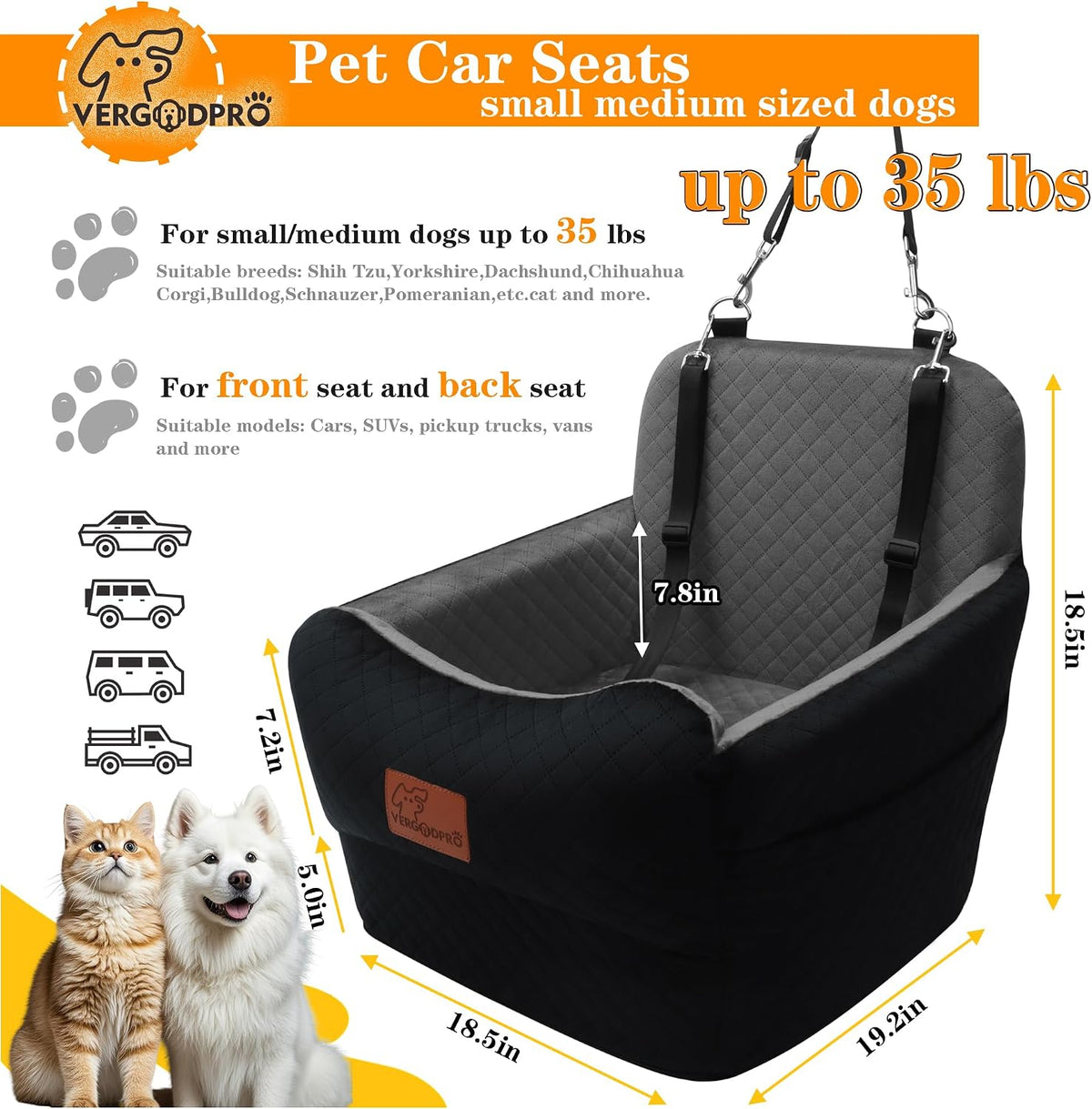 Dog Booster Car Seat for Medium/Small Sized Dogs,Memory Foam and Ultra Soft Fabric Car Pet Bed,Portable Travel Safety and Comfortable Dog Carseat with Washable Removable Cover,Thick Cushion（M-Blagre）