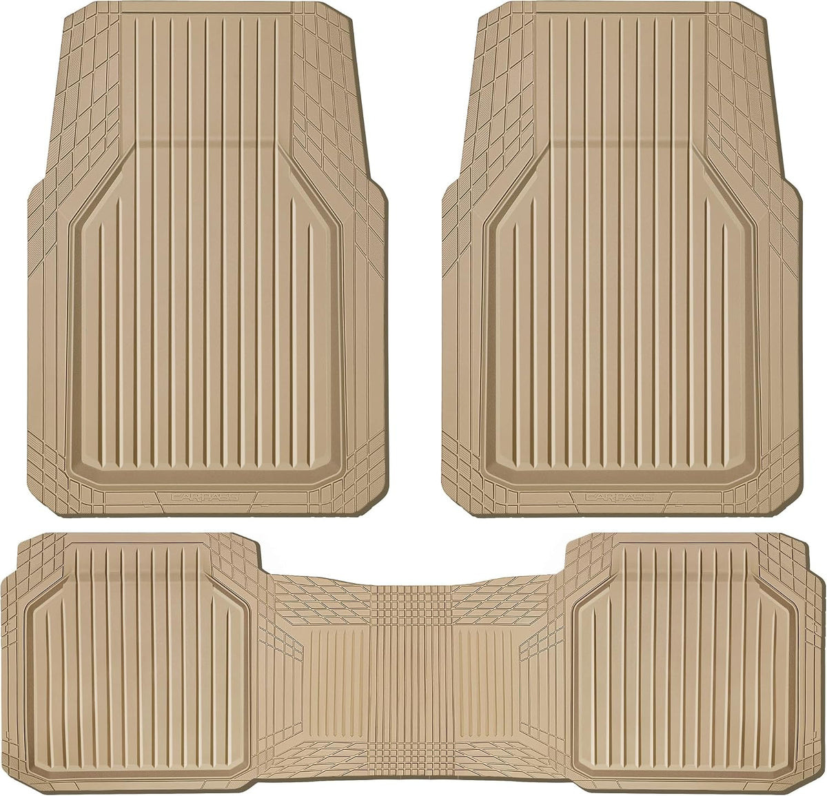 CAR PASS Heavy Duty Rubber Floor Mats for Car, Waterproof Liner Deep Dish Car Mats Full Sets, Universal Trim to Fit for SUV Truck Sedans Vans, All Weather Automotive Floor Mats 3pcs, Solid Beige