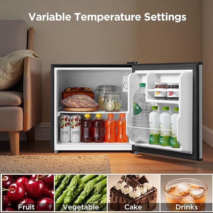 Midea 1.7 Cu.ft Mini Fridge, Energy Star Certified, Low Noise for Bedroom | Adjustable Thermostat, Reversible Door,Ideal for Dorm, Office,Steel Gray