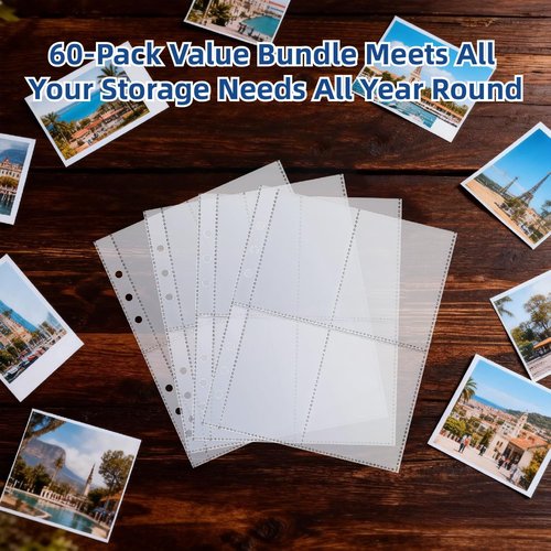 60 Pcs A5 Card Sleeves - Clear Plastic Protector Pages for Trading Cards, Baseball Cards & Photos