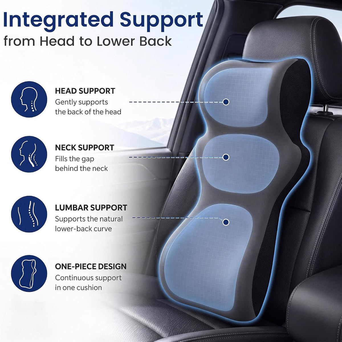 BALAPET One-Piece Car Headrest & Lumbar Support Pillow, Gray