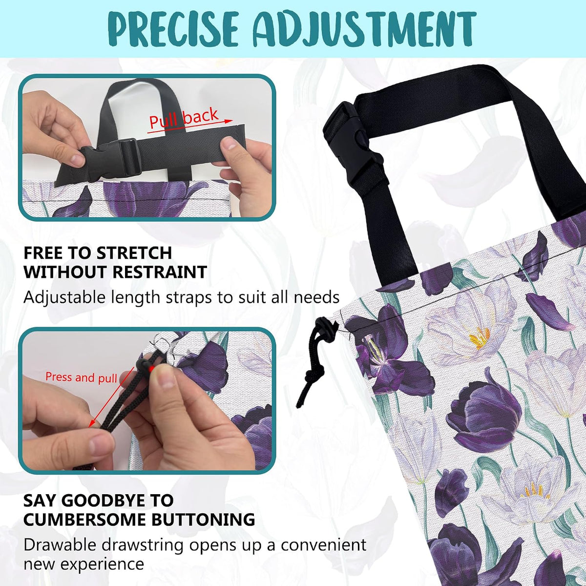 Car Trash Bag Purple Tulips and Leaves Hanging Drawstring Car Organizer and Storage Bag with Adjustable Buckle Canvas Garbage Bin for Back Seat or Hanging Headrest Car Decor Road Trip Essentials