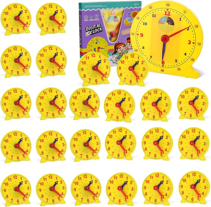 Lenwen 75 Pcs Classroom Clock Kit 24 Hours Learn to Tell Time Teaching Clock Toy