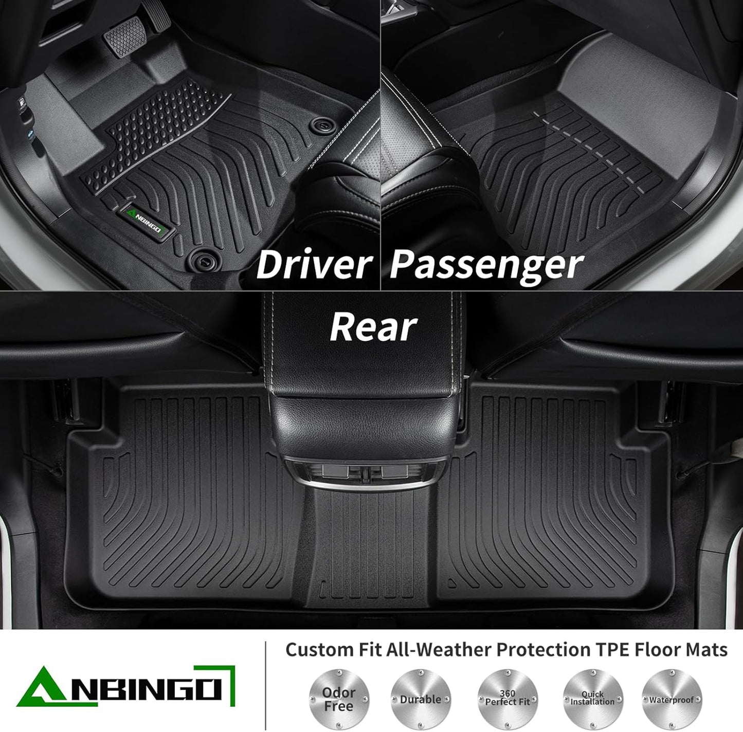 ANBINGO®-Floor Mats & Cargo Liner Custom for Toyota Corolla 2009-2013, All Weather Corolla Floor Mats Protection TPE Heavy Duty Non-Slip Automotive Corolla Car Mats Fits Full Set Accessories, Black