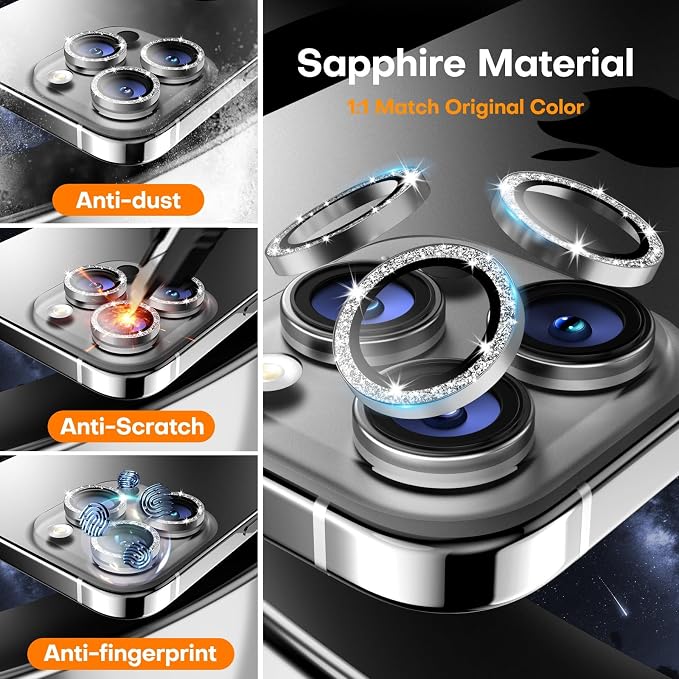 for iPhone 15 Pro/15 Pro Max Camera Lens Protector, Tempered Glass Screen