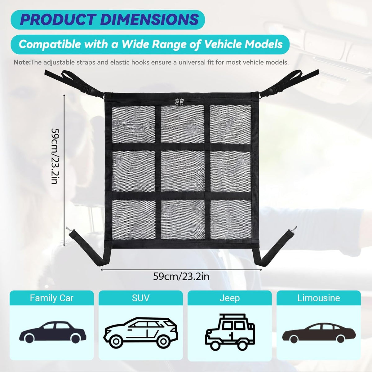Dog Car Barrier,9-Grid Reinforced,Easy-Install Car Net for Dogs | Dog car net barrier, double mesh & zipper storage, dog barrier for suv sedans trucks, dog net for car ensures driving safety.