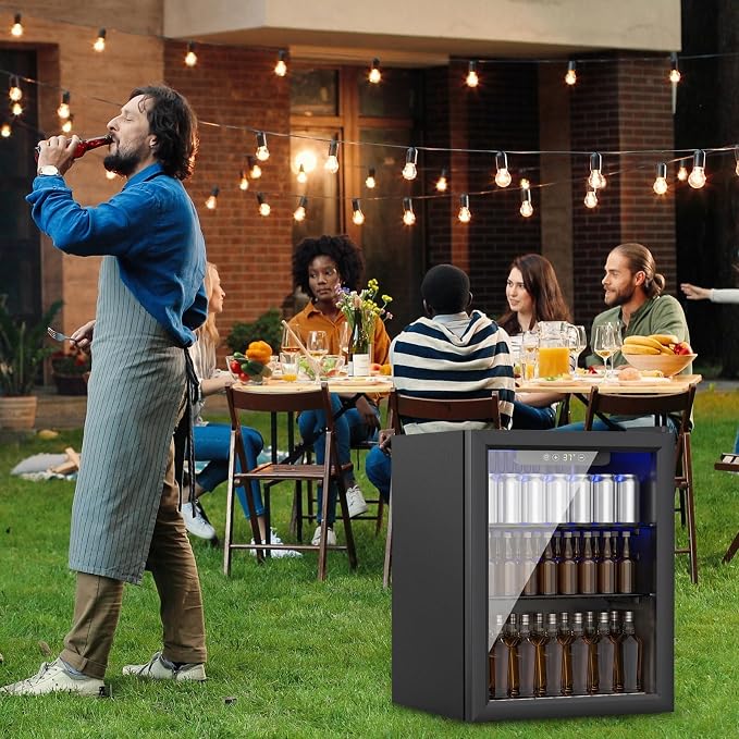 70 Can Mini Fridge, 1.7 Cu.Ft Beverage Refrigerator Glass Door | Compact Drink Fridge with Reversible Door for Soda Wine Beer, Quiet Small Cooler for Home Office Bar, Black (37-61 ℉)