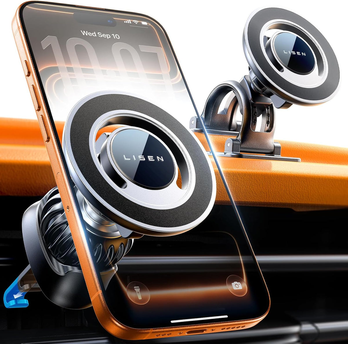 LISEN for MagSafe Car Mount [Strong Magnets] Magnetic Phone Holder for Car Hands Free Cell Phone Mount Cradle Vent & Dashboard Car Accessories for Women Men fit iPhone 17 16 15 14 13 12, Black
