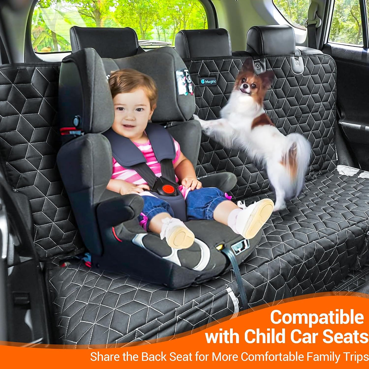 Meginc Dog Car Seat Cover for Back Seat, Waterproof Non-Slip Bench Protector for Dogs, Durable 600D Scratch Proof Seat Cover for Hair, Mud & Scratches, Travel and Daily Use in Cars Small SUVs