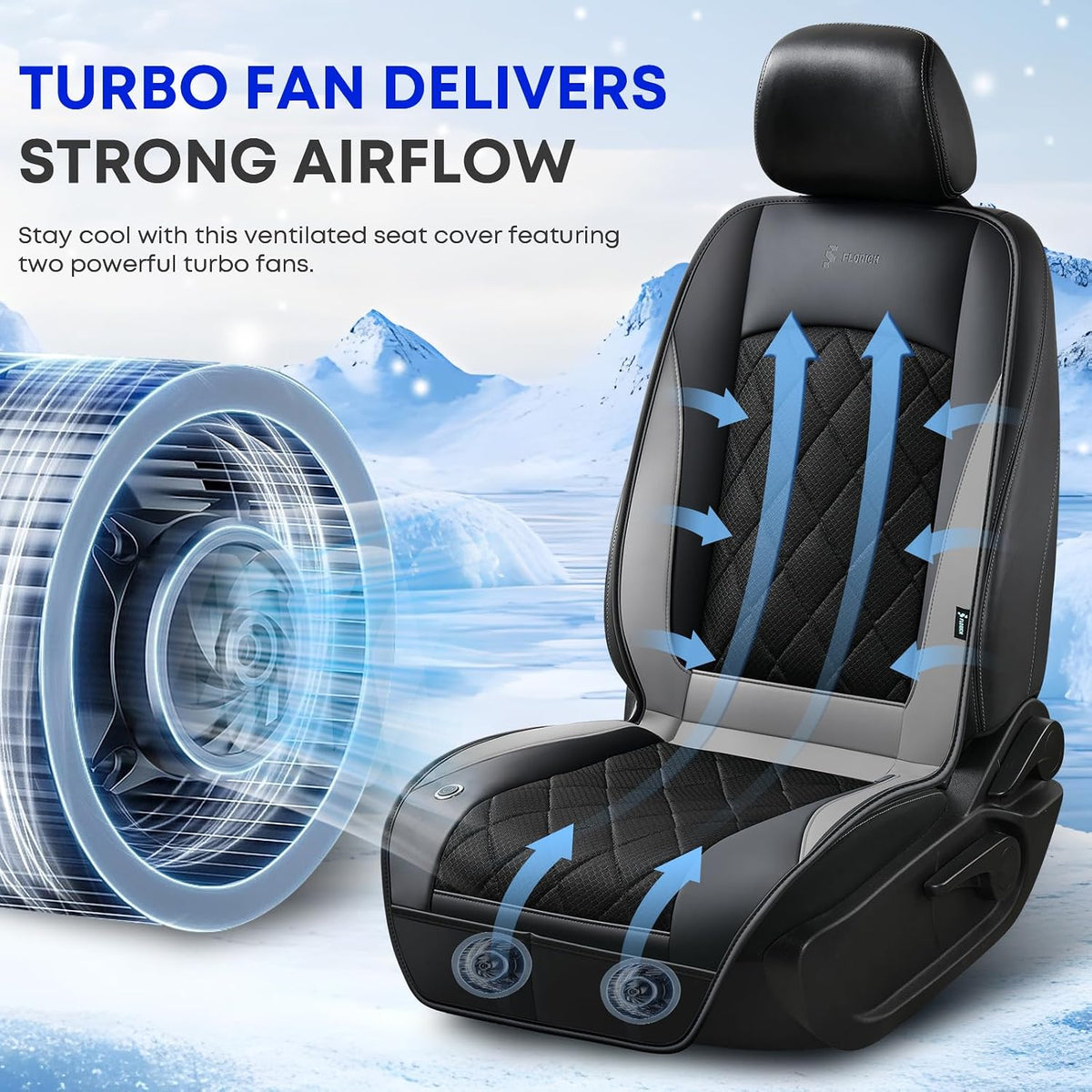 [2026 Upgrade] Cooling Car Seat Cover Ventilated Seat Cushion Summer Driving 12V-24V Ventilated Car Seat Cushion with 2 Powerful Turbo Fans with 3-Speed Adjustable Universal Fit Most Car-Slight Grey
