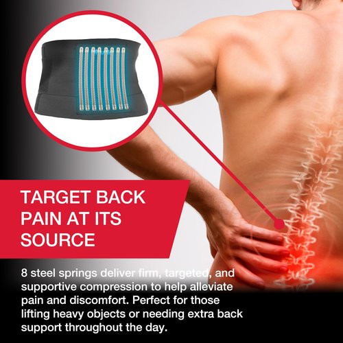 MUELLER Sports Medicine Adjustable Back Brace, Ideal for Upper and Lower Back Pain, Relief & Support for Men and Women, Strains, Sciatica, Scoliosis, Black, Small
