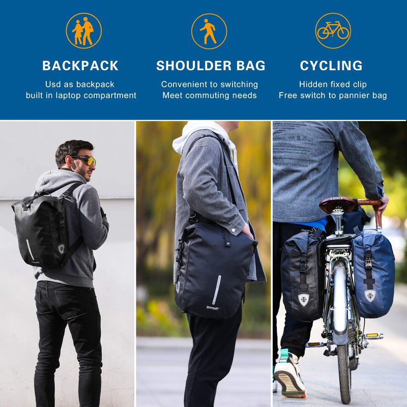 Rhinowalk Bike Pannier Bag 20L Bicycle Rear Rack Bag Laptop Storage Bag Backpack Shoulder Bag with Rain Cover