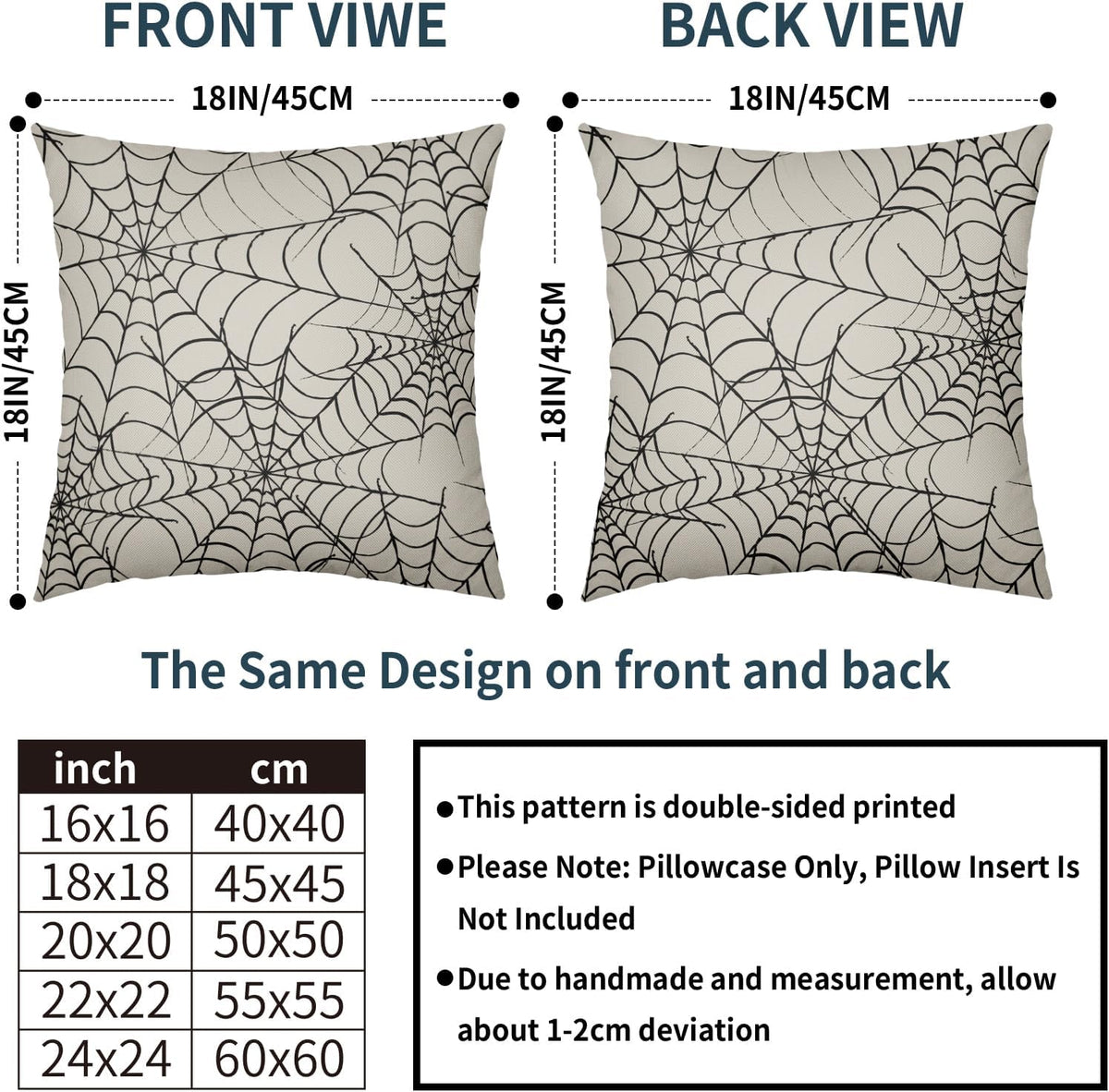 Robvobe Cream Halloween Spiderweb Pillow Covers 18x18 Set of 2 Black Web Outdoor Decorative Throw Pillows Halloween Scary Themed Farmhouse Pillowcases Linen Cushion Case Decor for Home Sofa Couch Bed
