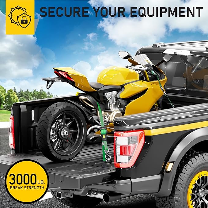AUGO Retractable Ratchet Straps | 2 Heavy Duty Ratchet Straps Self Retractable Tie Downs with Soft Loops & Storage Bag for Motorcycle, Truck, Trailer, Cargo Van | 3000 Lb Break Strength 2” x 10’