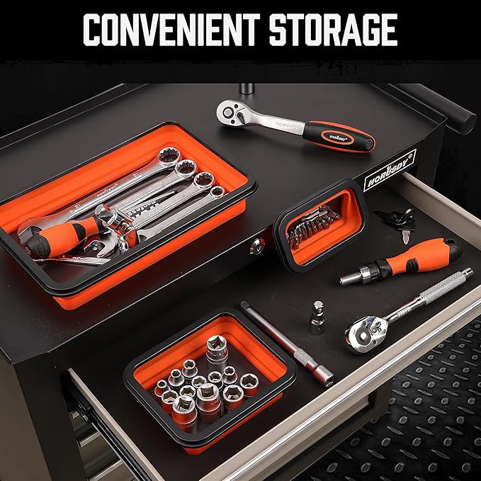 HORUSDY 3-Piece Magnetic Parts Tray Set, Tool Trays for Storage Organizer Screw, Bolts, Washers, Nuts and Small Tools. Tool Gifts for Men, Orange and Black