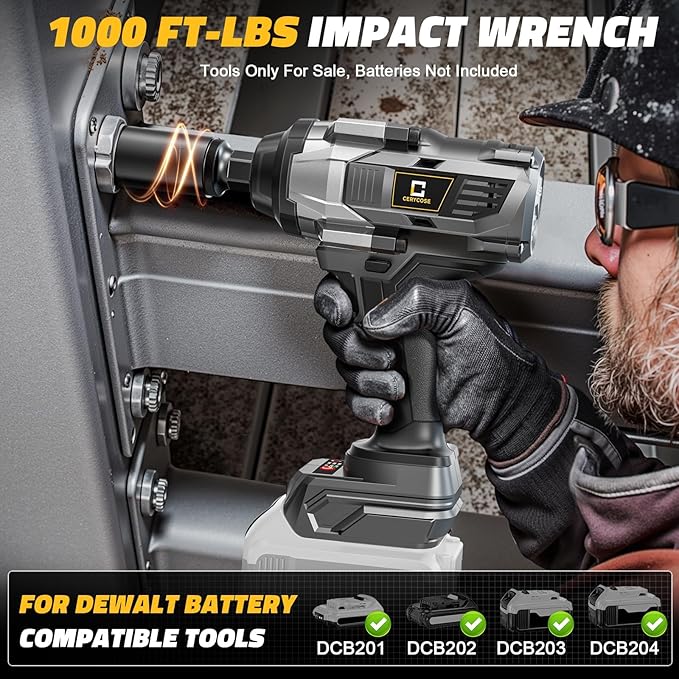 Cerycose Cordless Impact Wrench 1000FT-LBS Compatible with Dewalt Battery, 1/2 inch Brushless Electric 1360N.m Impact Gun Includes LED Work Light, High Torque Impact Driver, Bare Tool Only