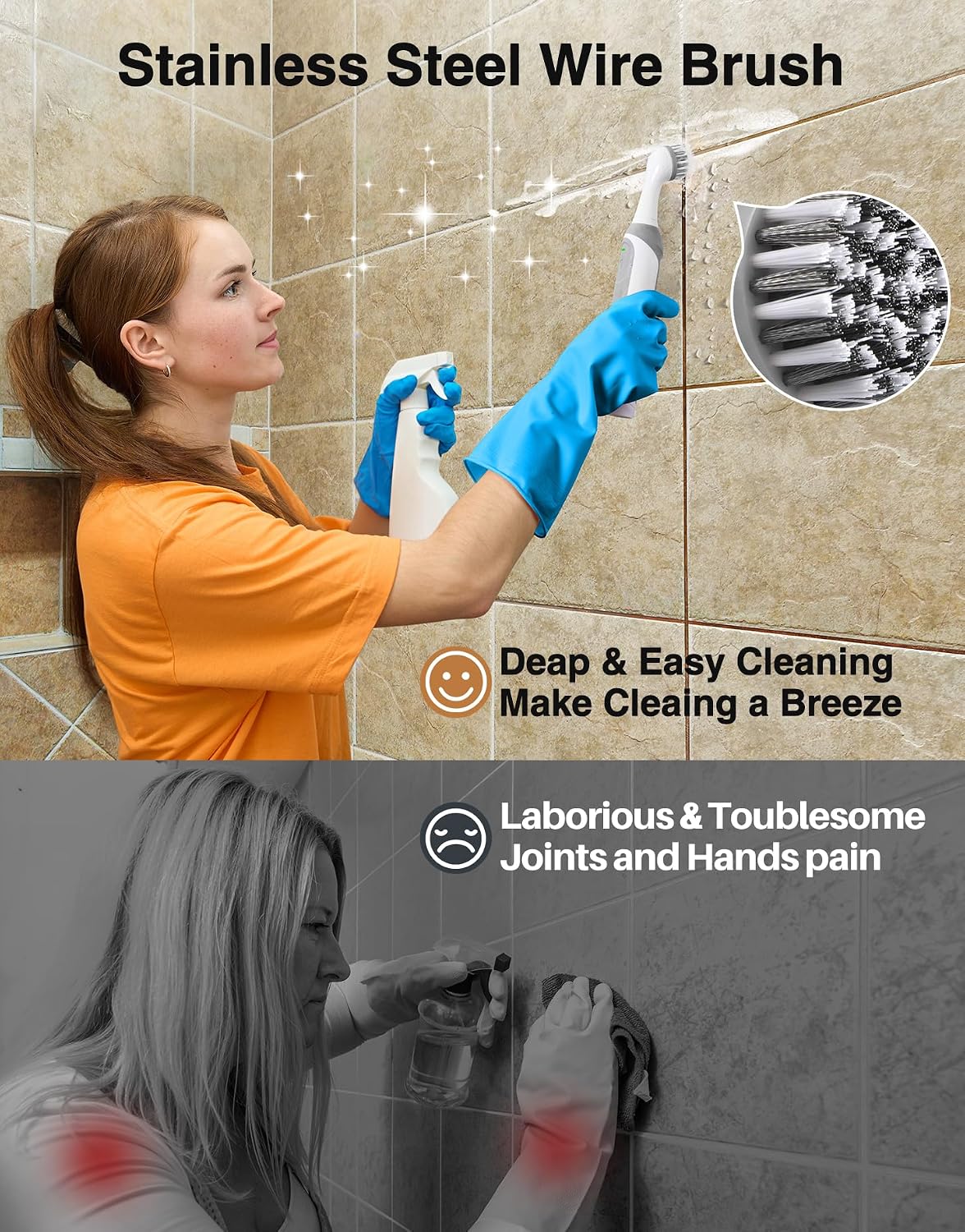 kHelfer Rechargeable Electric Grout Brush with Built-in Battery, Upgraded KH6A Stainless Steel Wire Power Brush & IPX7 Waterproof, Cordless Cleaning Brush & 5 Replacement Heads for Grout, Crevice