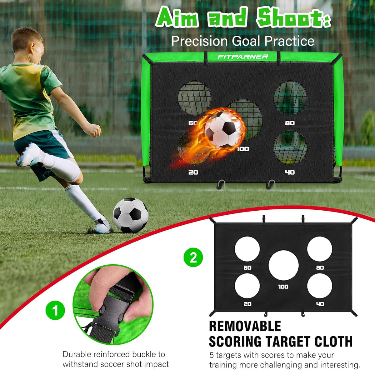 Skiennix Soccer Goals - Portable Backyard Soccer Nets for Kids | 2 Pack, 4x3/6x4 FT with Target, Balls & Cones