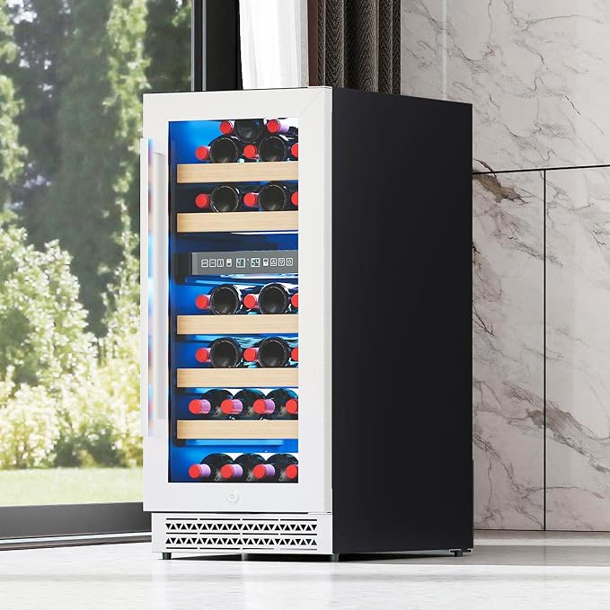 Albott 15 Inch Wine Fridge, Dual Zone 31 Bottle Wine Cooler | with Digital Temperature Control, Reversible Double-Layer Glass Door, Built-in or Freestanding Design for Home and Bar