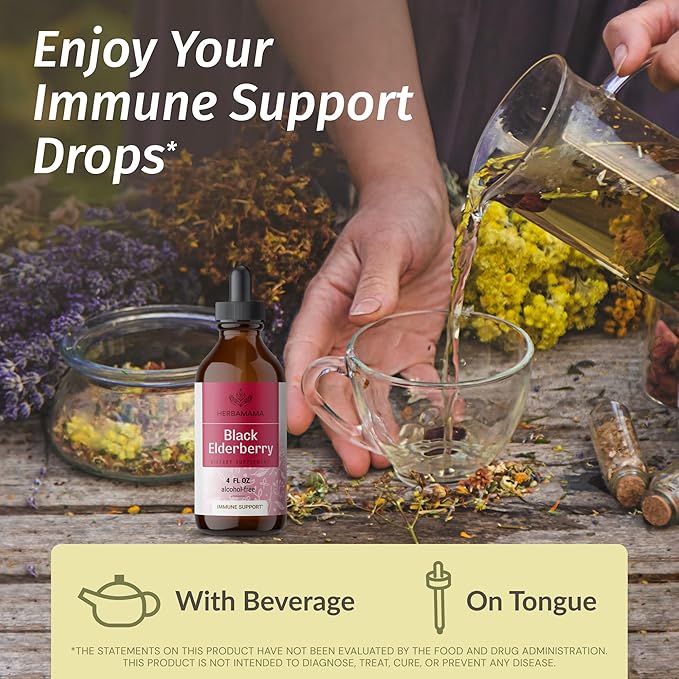 HERBAMAMA Black Elderberry and Goldenseal Kit - Bundle of Elderberry Extract Tincture & 700mg Goldenseal Root Capsules - Vegan, Non-GMO, Sugar & Gelatin-Free - 2 Pack