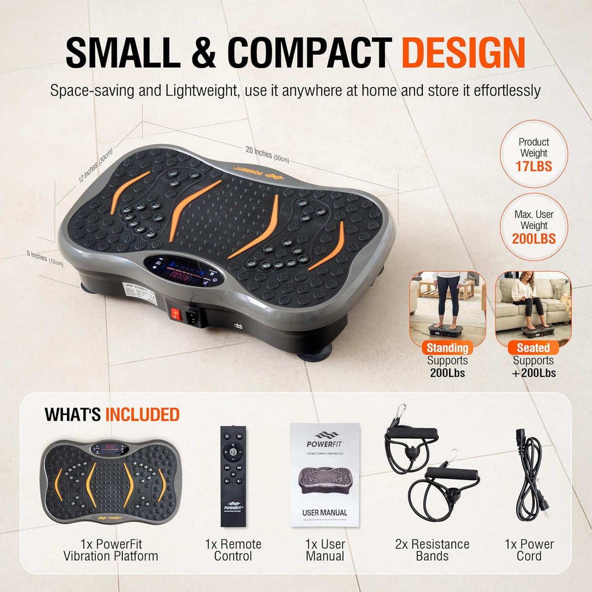 Powerfit Vibration Plate Exercise Machine - Full Body Vibration Platform for Weight Loss & Lymphatic Drainage