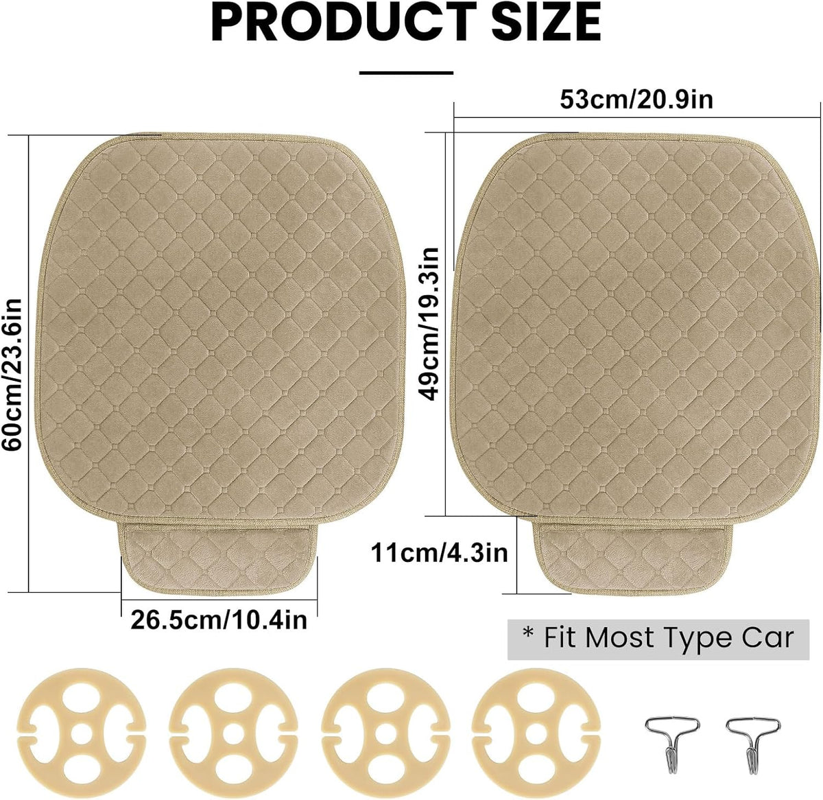 surpassme Comfortable Car Seat Covers Universal Front Seat Covers for Car Accessories with Storage Pockets, Padded Car Interior Covers for Automotive, SUV, Truck, and Van(Khaki)