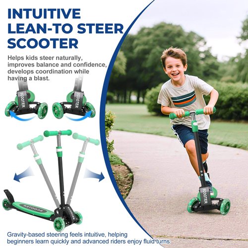 Foldable Kids Kick Scooter with Auto-Glowing Wheels & 3-Height Adjustment – Lean-to-Steer Fun, Ideal Gift for Boys and Girls Age 3/4/5/6/7