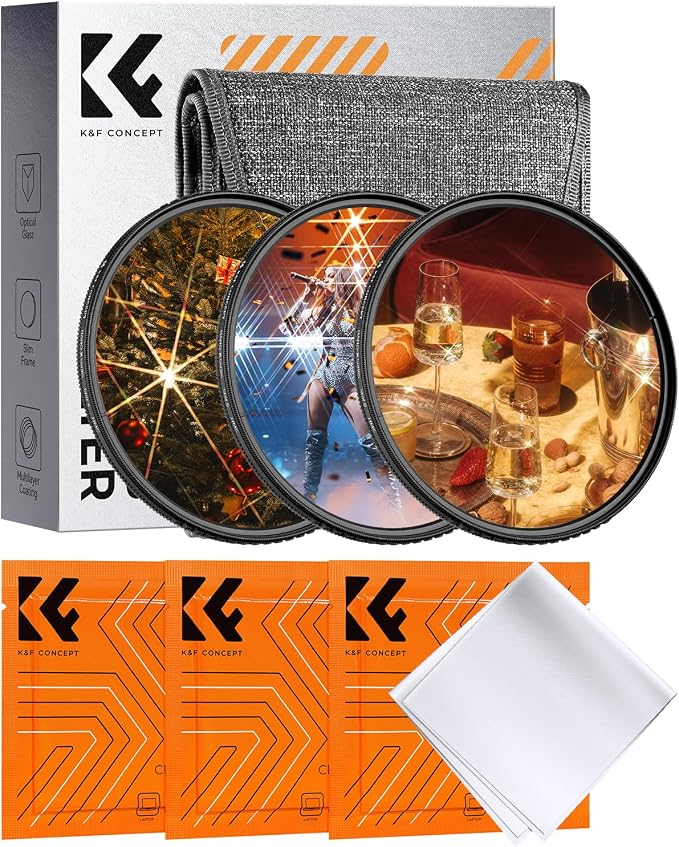 K&F CONCEPT 77mm Star Filters Kit 4 Points 6 Points 8 Points Cross Screen