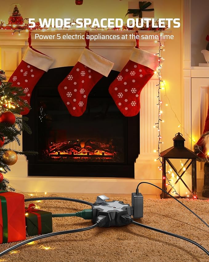 DEWENWILS Industrial Power Strip with 5-Outlet, 15FT Heavy Duty Extension Cord for Garage, Workshop, ETL Listed, 14/3 AWG SJTW, Circuit Breaker, Swivel Safety Covers
