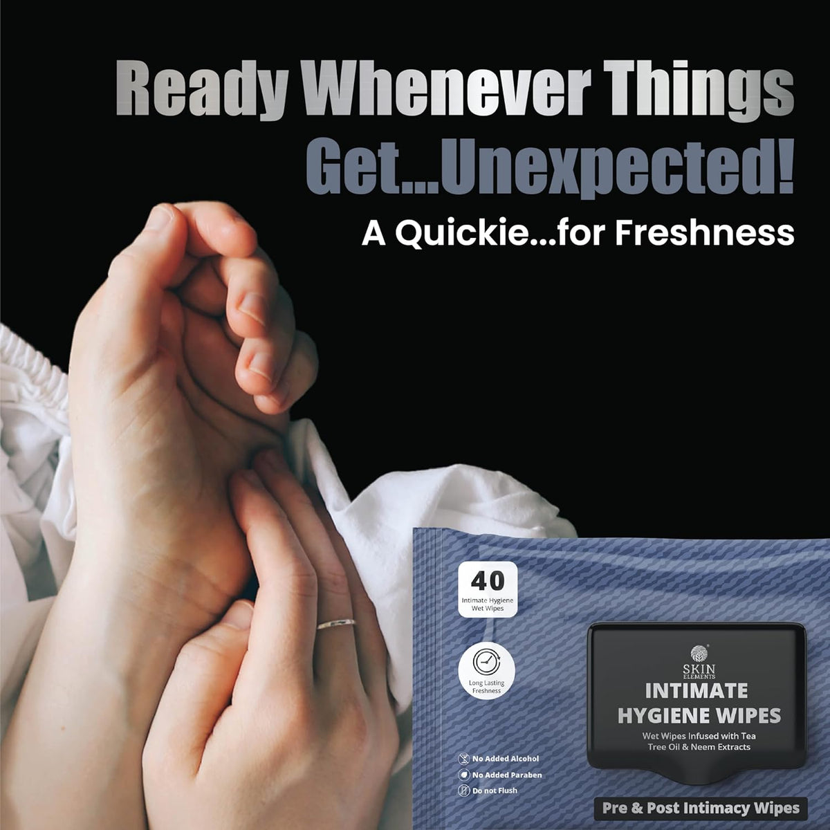 Skin Elements Intimate Hygiene Wipes - pH Balanced Wet Wipes with Tea Tree Oil & Neem Extracts | 40 Count