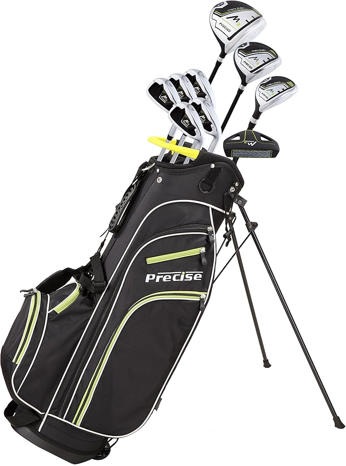Precise M3 Men's Right-Handed Complete Golf Club Set | Package Includes: 460CC Driver, 3 Wood, 21* Hybrid, 6-9 Irons, Pitching Wedge, Putter, Deluxe Stand Bag, 3 Headcovers | Select Your Size & Color