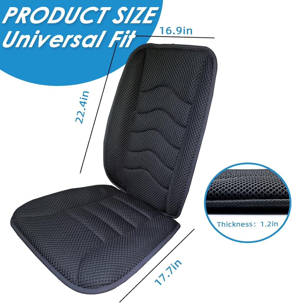 AEROiVi Car Seat Cushion with Back Support Pillow,Breathable 3D Air Mesh,Non-Slip Bottom, Lumbar Support Car Seat Cushion for Long Sitting,Comfort Car Seat Protector,Car Seat Pad Works with Truck,SUV