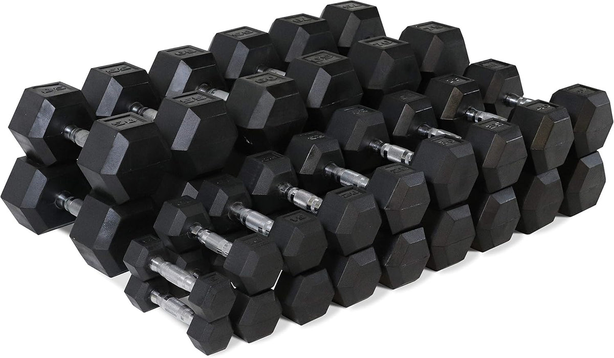 WF Athletic Supply Rubber Coated Dumbbells - Solid Steel Hex Weights for Muscle Toning | Home Gym Pair