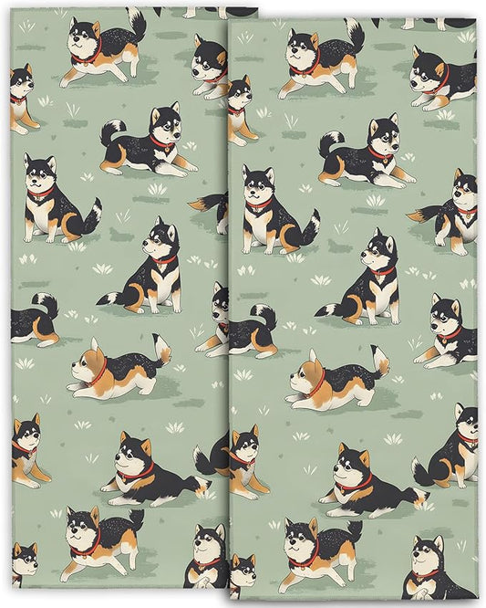 Cute Shiba Inu Hand Towels - 2 Pack, 14.5" X 28",Soft Microfiber Polyester Cartoon Towel Set with Dog-Lover,for Fun Bathroom Kitchen Spa Hotel Decor Gifts Women Girls