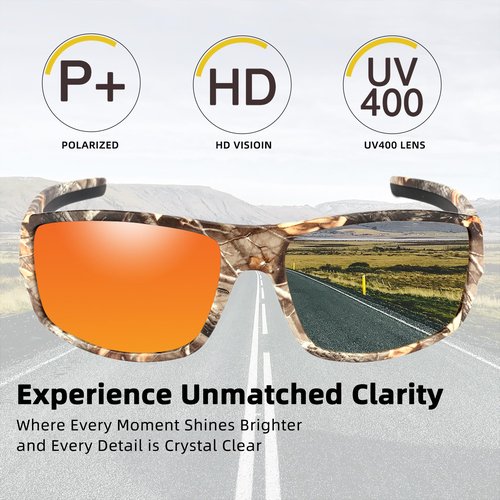 JIANGTUN Camo Polarized Wrap-around Sport Sunglasses for Men Women UV400 Driving Fishing Hunting Sun Glasses