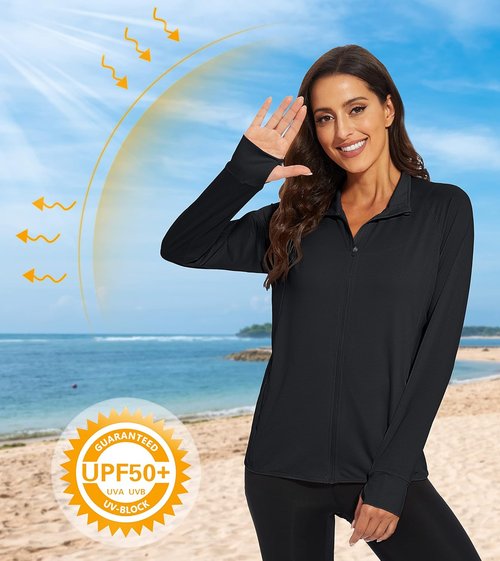 MAGCOMSEN Women's Lightweight Athletic Jacket - UPF 50+ Sun Protection, Full Zip, Long Sleeve, Hiking