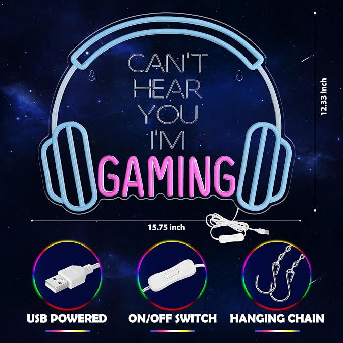 Kavaas Gamer Neon Sign, Neon Headphone Signs