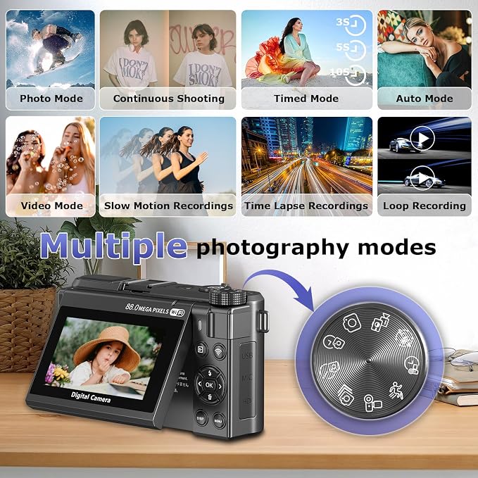 8K Digital Camera for Photography, 88MP Autofocus Vlogging Camera for YouTube